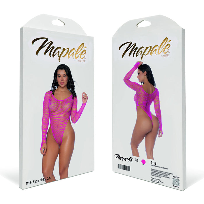 Mapalé Body Résille Rose À Manches Longues