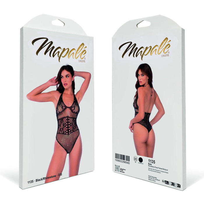 Mapalé Body Résille Noir Avec Strass Et Fleurs