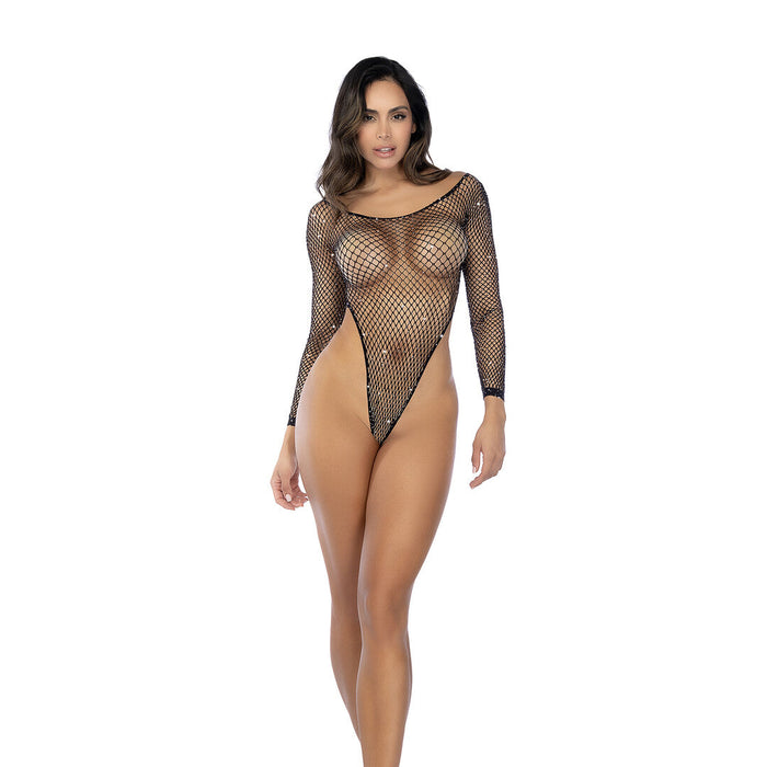 Mapalé Body Résille Noir Avec Strass Et Manches Longues