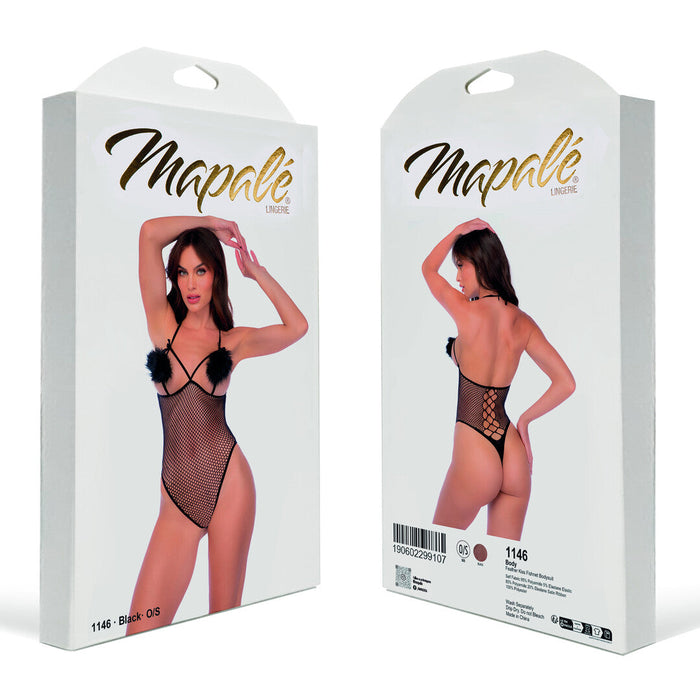 Mapalé Body Résille Noir Avec Détails En Plumes
