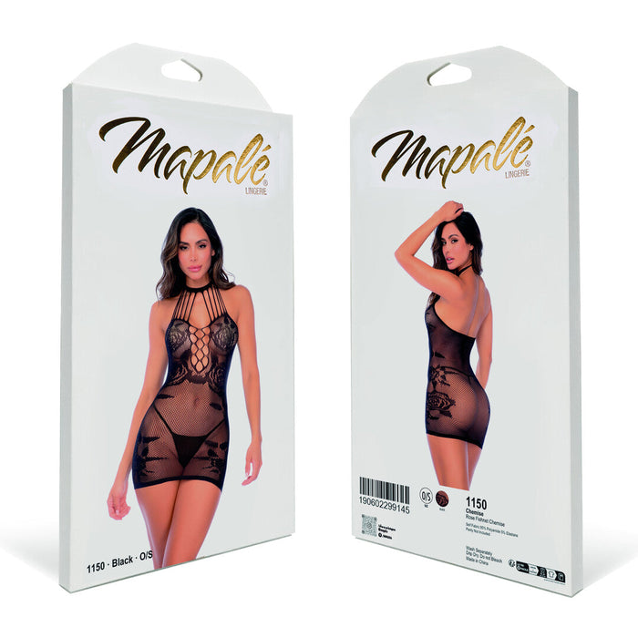 Mapalé Nuisette Résille Noire Avec Roses