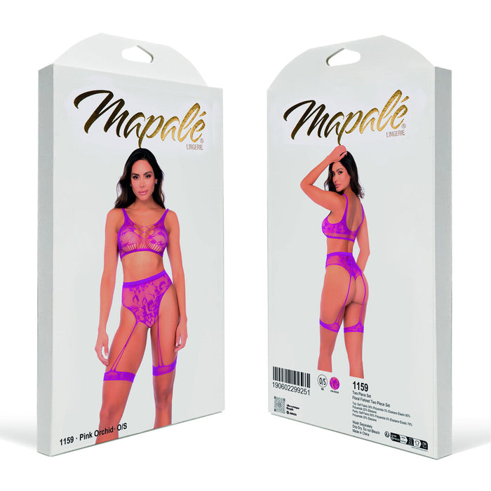 Mapalé Ensemble Lingerie 2 Pièces Résille Fleurie Rose Orchidée