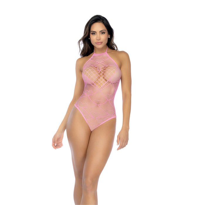 Mapalé Body Résille Rose À Cœurs Avec Strass