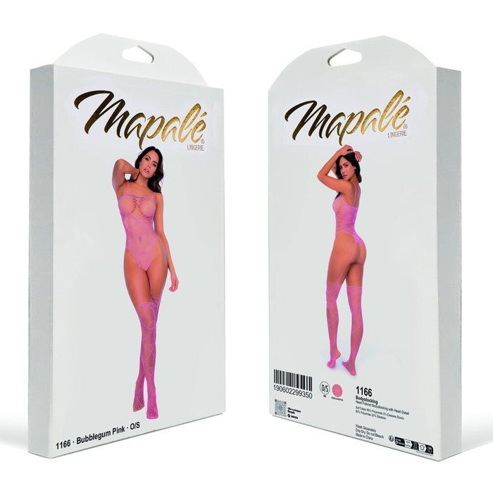 Mapalé Bodystocking Résille Rose À Cœurs Avec Strass