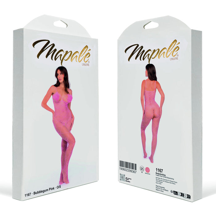 Mapalé Bodystocking Résille Rose À Cœurs Avec Détails En Plumes
