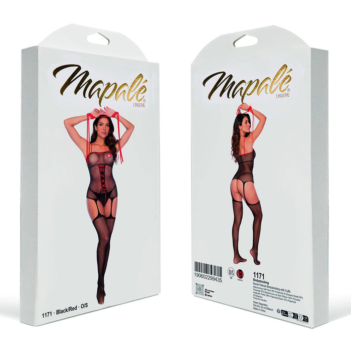 Mapalé Bodystocking Résille Infirmière Noir Avec Menottes