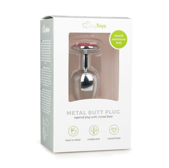 EasyToys Plug Anal En Métal Argenté Avec Cristal Rose 7 cm