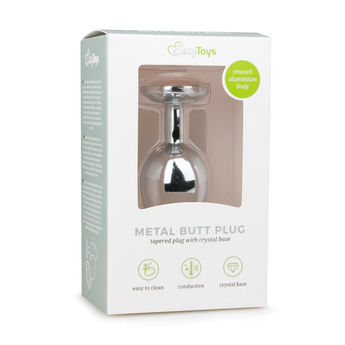 EasyToys Plug Anal En Métal Argenté Avec Cristal Transparent 8 cm