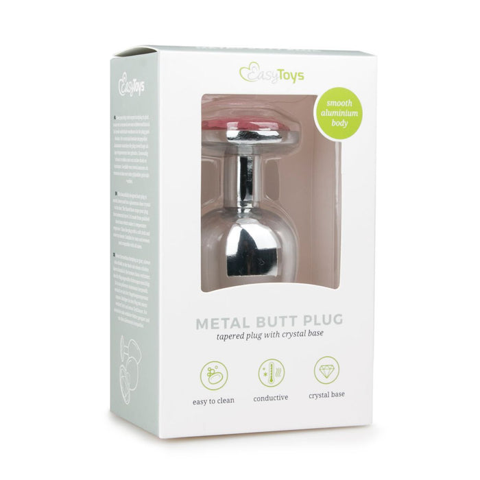 EasyToys Plug Anal En Métal Argenté Avec Cristal Rose 10 cm