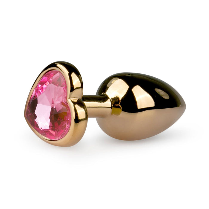 EasyToys Plug Anal En Métal Doré Avec Cristal Cœur Rose 7 cm