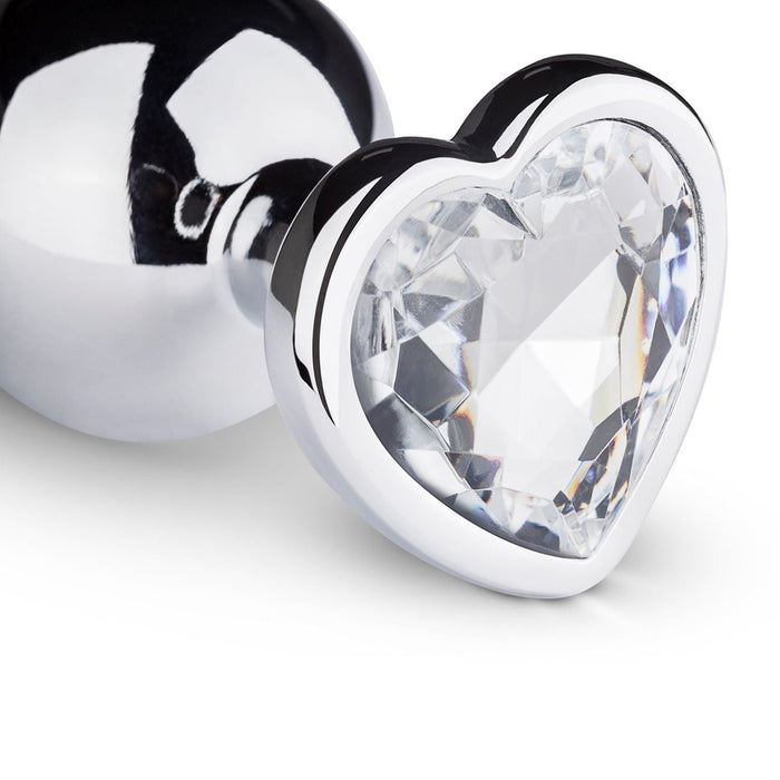 EasyToys Plug Anal En Métal Argenté Avec Cristal Cœur Transparent 8 cm
