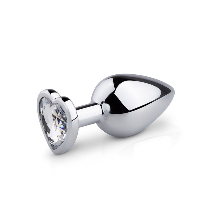 EasyToys Plug Anal En Métal Argenté Avec Cristal Cœur Transparent 8 cm