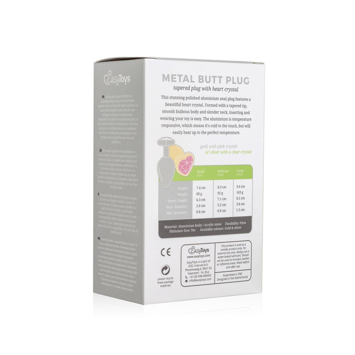 EasyToys Plug Anal En Métal Argenté Avec Cristal Cœur Transparent 8 cm
