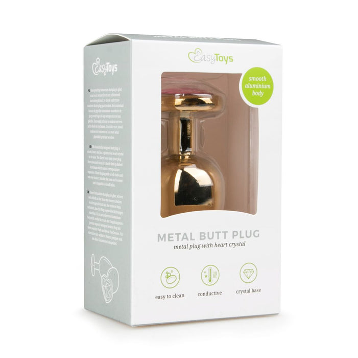 EasyToys Plug Anal En Métal Doré Avec Cristal Cœur Rose 10 cm