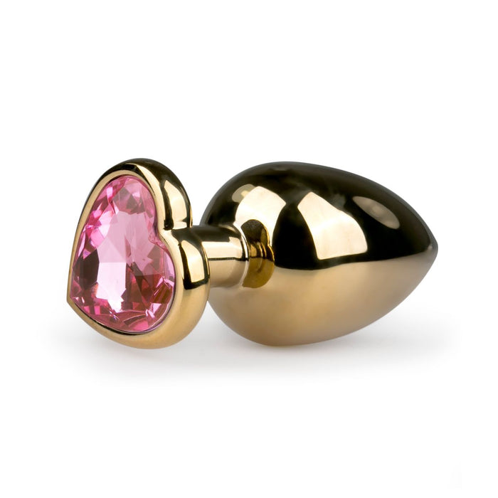 EasyToys Plug Anal En Métal Doré Avec Cristal Cœur Rose 10 cm