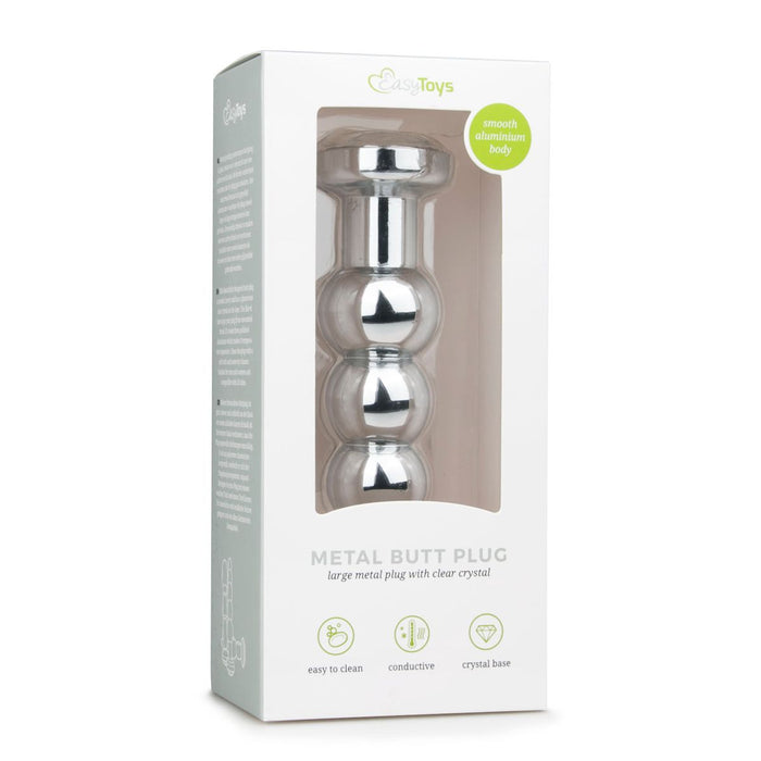 EasyToys Plug Anal Strié En Métal Argenté Avec Cristal 14 cm