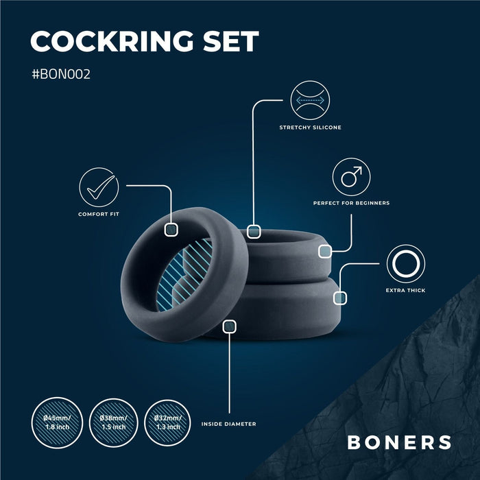 Boners Set De 3 Anneaux Péniens Plats En Silicone