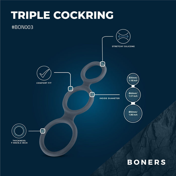 Boners Triple Anneau Pénien Pour Pénis Et Testicules