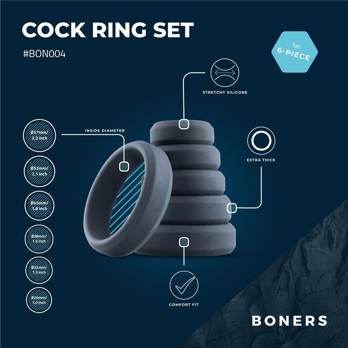 Boners Set De 6 Anneaux Péniens Plats En Silicone