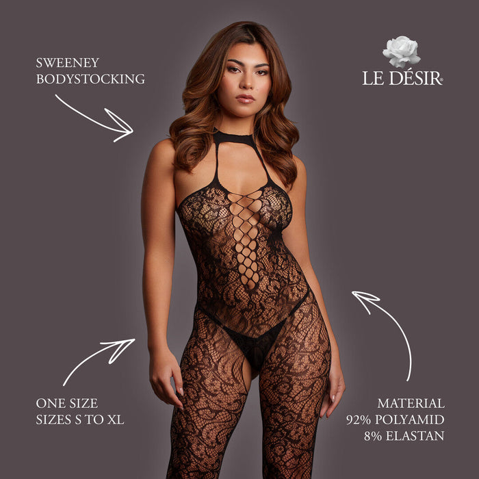 Le Désir Bodystocking Noir En Dentelle à Col Halter