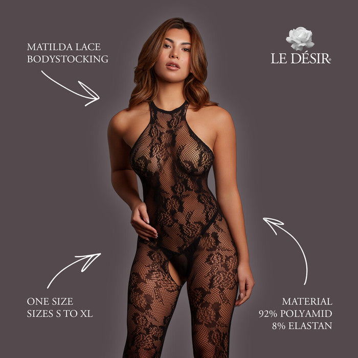Le Désir Bodystocking Noir En Dentelle Ouvert à l’Entrejambe