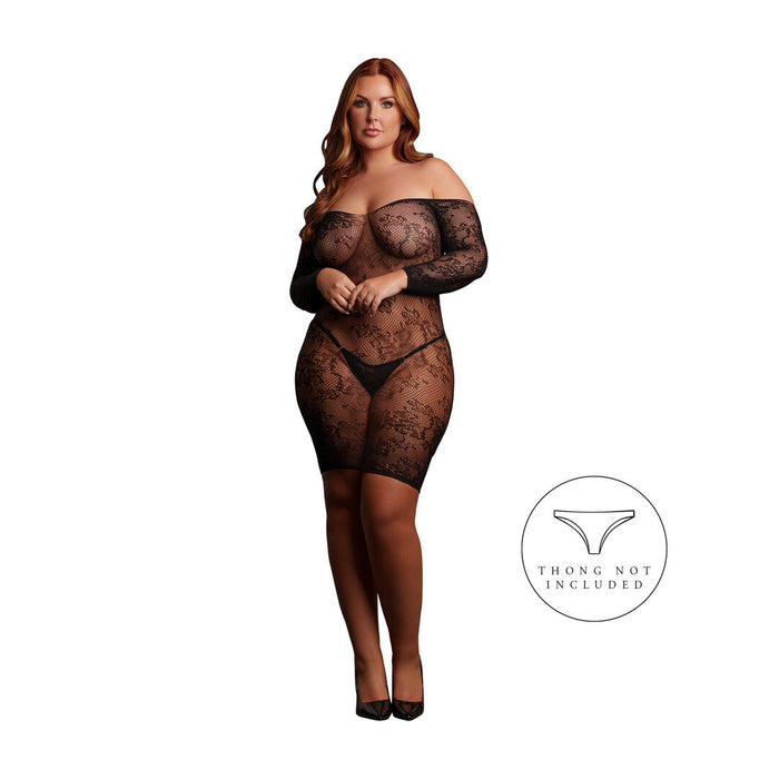 Le Désir Mini Robe Noire En Dentelle à Manches Longues