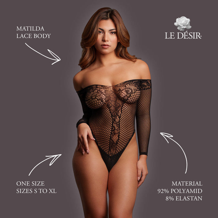 Le Désir Body Noir En Dentelle à Manches Longues