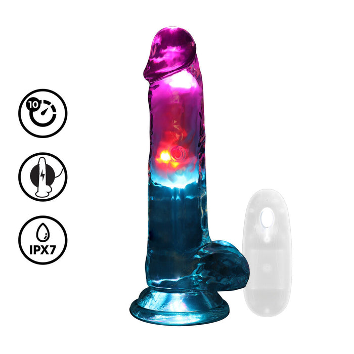 Realrock Led Glow Godemichet Vibrant Avec Testicules 18 cm